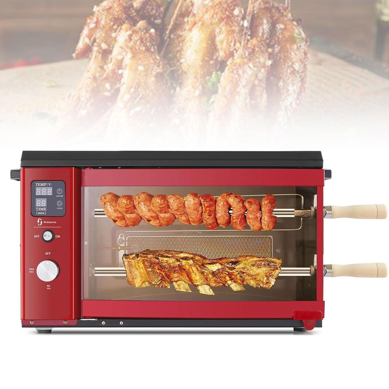 FHRKA Rotating Propane Rotisserie Grill, 2 Layer Auto Rotating Kebab Skewer Machine, Smokeless Electric Grill Doner Kebab Fish