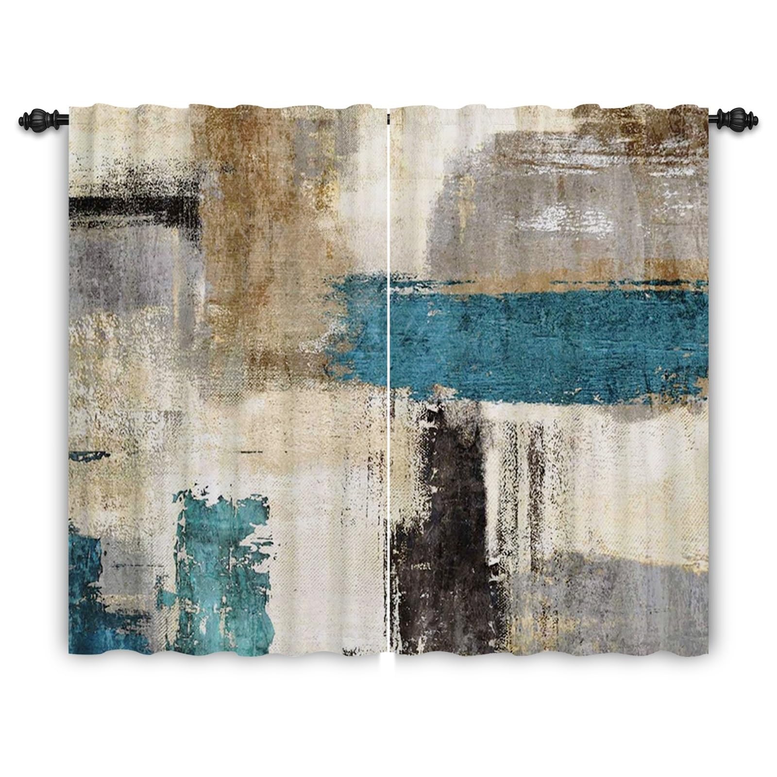 107x160cm Astratto Muro di mattoni Tenda tasca porta-asta Grigio blu Parete screziata Divisori per ambienti Filtro della luce Tende finestre per Camera da letto Soggiorno,2 pannello