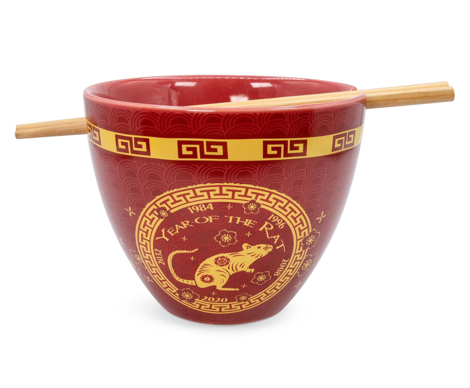 Boom TrendzYear Of The Rat Chinese Zodiac Ceramic Dinnerware Set | Includes 16-Ounce Ramen Noodle Bowl and Wooden Chopsticks Asian Food Dish For Home & Kitchen Kawaii Lunar New Gifts Red One Size