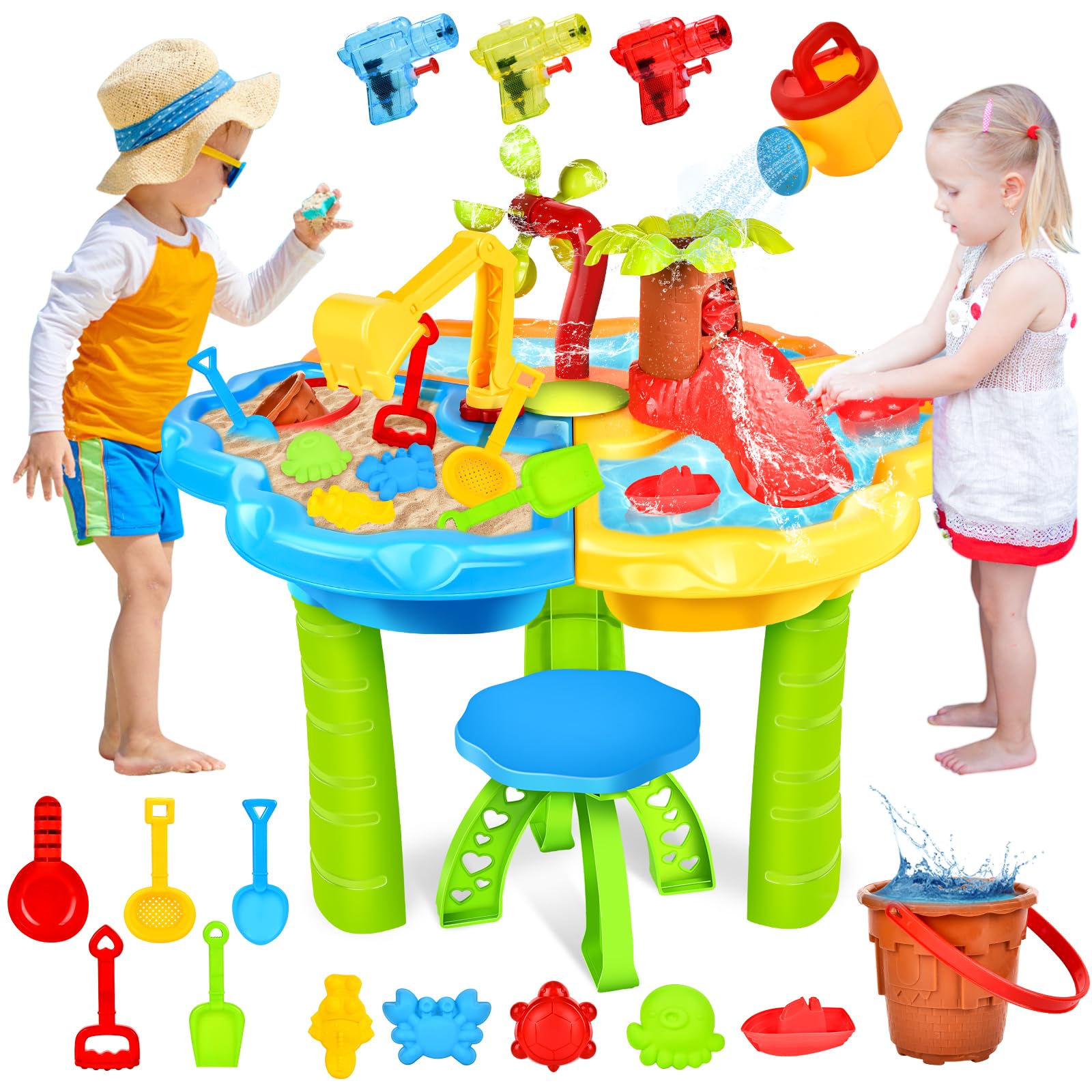 JONRRYIN Juguete de Mesa de Arena y Agua, Mesa de Agua Niños, Mesa de Agua y Arena, Mesa de Juego de Arena y Agua, Mesa de Arena Al Aire Libre con Juguetes de Playa
