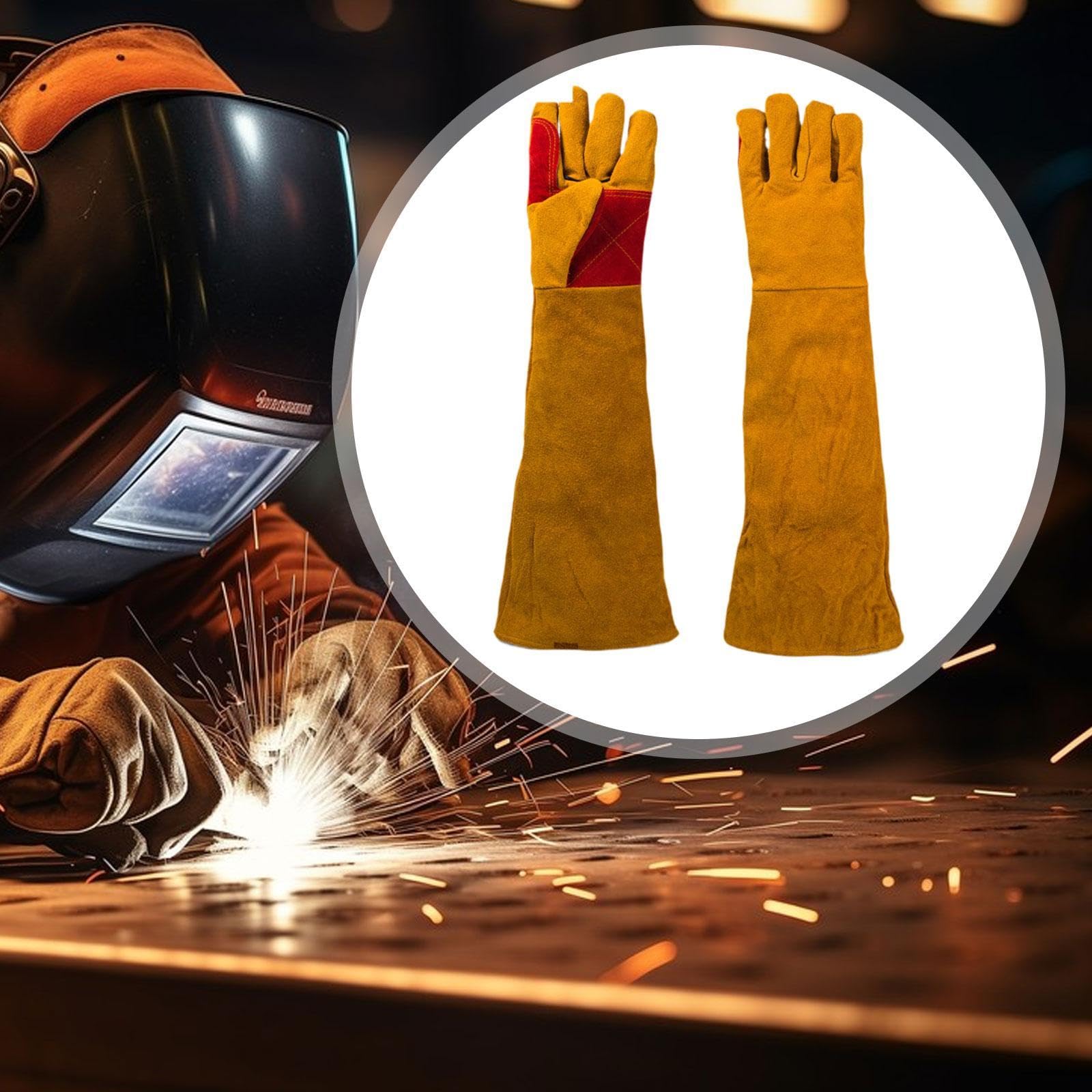 LOVIVER Gants de soudage, gants de travail, résistants à la chaleur, multifonctions, pour barbecue, manches longues, pour cuisson, four, barbecue, cheminée, 60cm