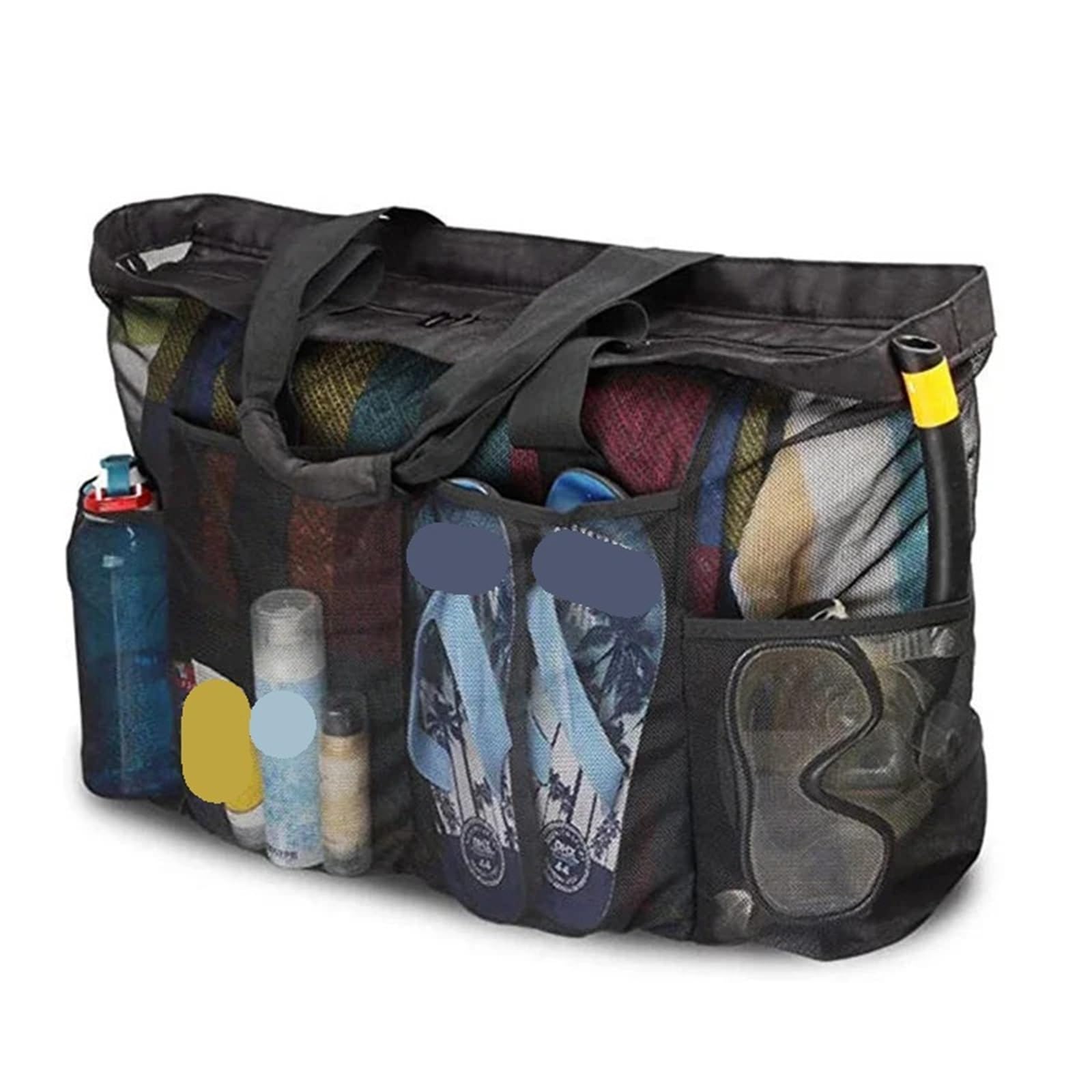 Bolsa De Playa Bolsa de Playa Grande de Malla con múltiples Bolsillos, Ideal for Gimnasio, natación, Viajes y Picnic. para La Playa(Black)