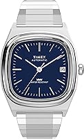 Timex Men's E Line 34mm Automatic Dress Watch - Iconic TV Dial, Battery-Free Movement, Stainless Steel Expansion Band