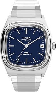 Timex Men's E Line 34mm Automatic Dress Watch - Iconic TV Dial, Battery-Free Movement, Stainless Steel Expansion Band