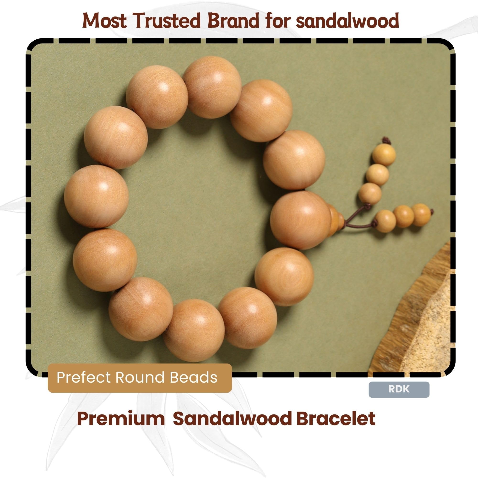 RDK Handcrafted Original Unisex White Sandalwood Charm Bracelet Safed Chandan Wristband for Meditation Pooja Chanting Wearing Jewelry Prayer Beads - Pack of 1 (16 MM) 3