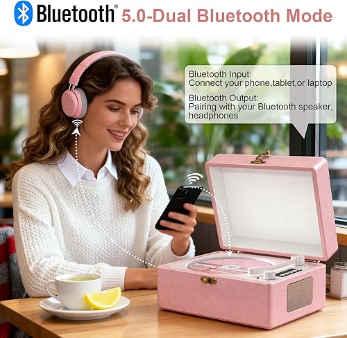 Miniatura 2 de Reproductor de CD portátil con Bluetooth para el hogar con altavoces integrados, diseño de escritorio compacto, USB, AUX, conector para auriculares,
