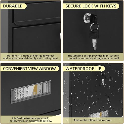 Miniatura 3 de Buzones para exterior, buzón de bloqueo de montaje en pared, buzón de seguridad con llave de bloqueo y tres juegos de números de buzón de correo