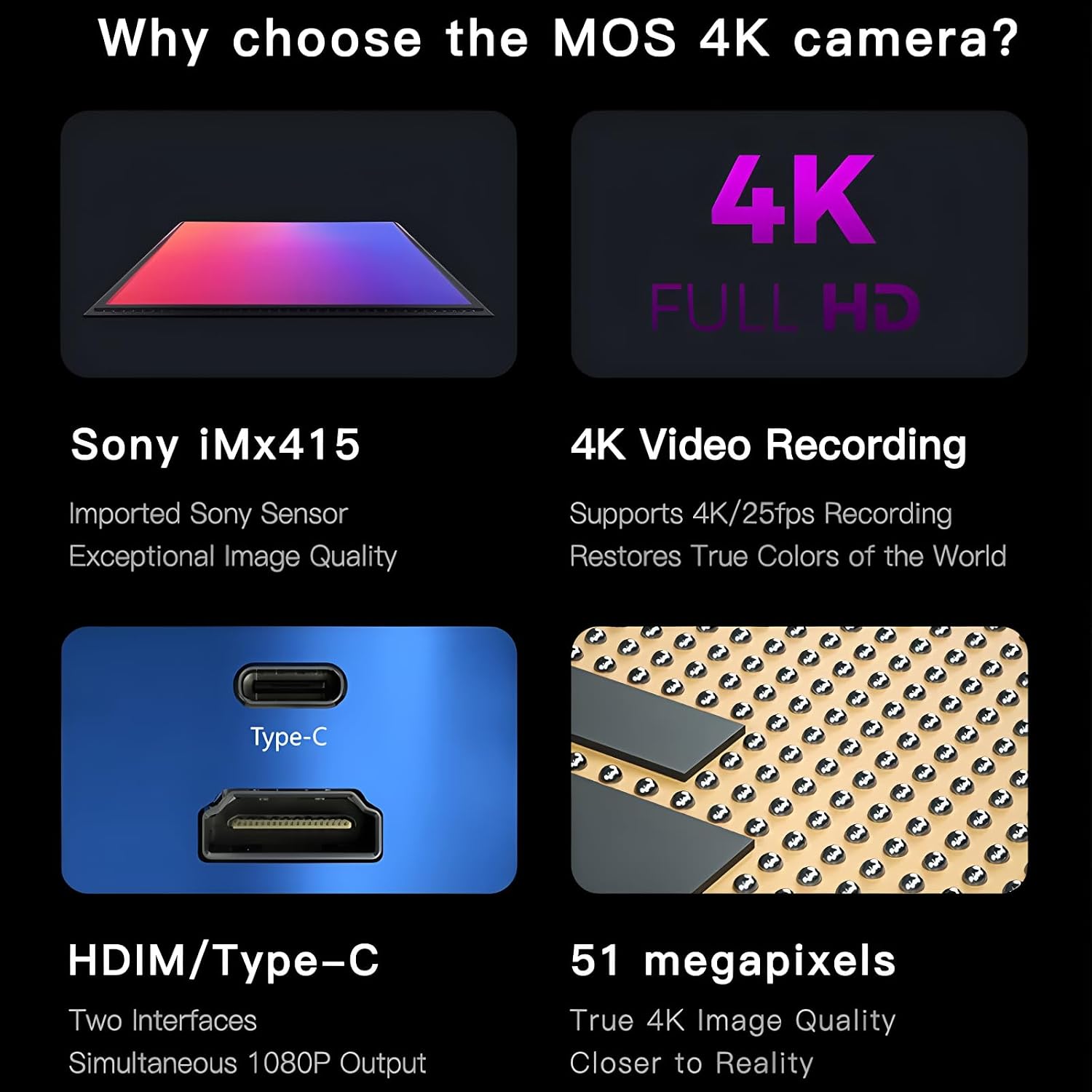 Mechanic HDMI Camera MOS 510/ MOS 4K Pro 1080P 60FPS Industry Video Trinocular Microscope Camera for PCB Chips Solder Repair(MOS-510)