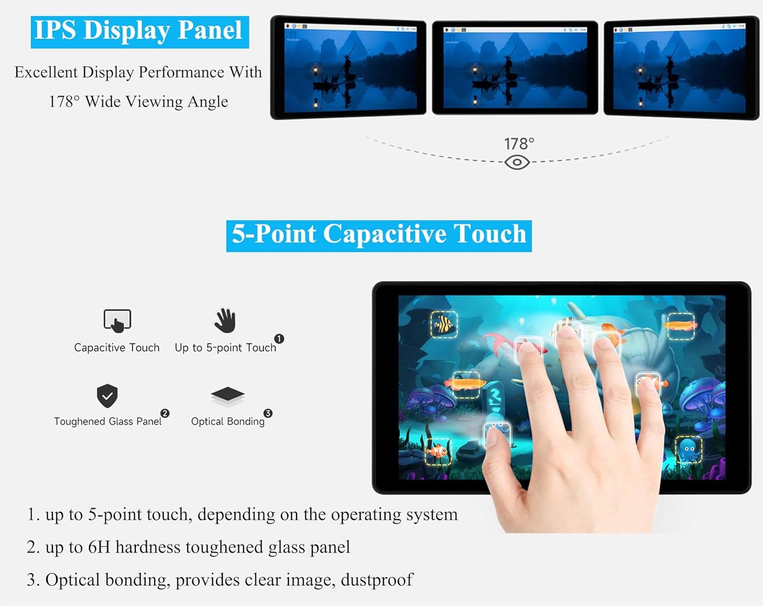 5inch DSI Capacitive Touch Screen Compatible with Raspberry Pi 5/4B/3B+/3A+/CM5/CM4 3+/ ESP32-P4, 720 x 1280, IPS Display, Optical Bonding Toughened Glass Panel, 5-Point Touch, Aluminum Alloy Case