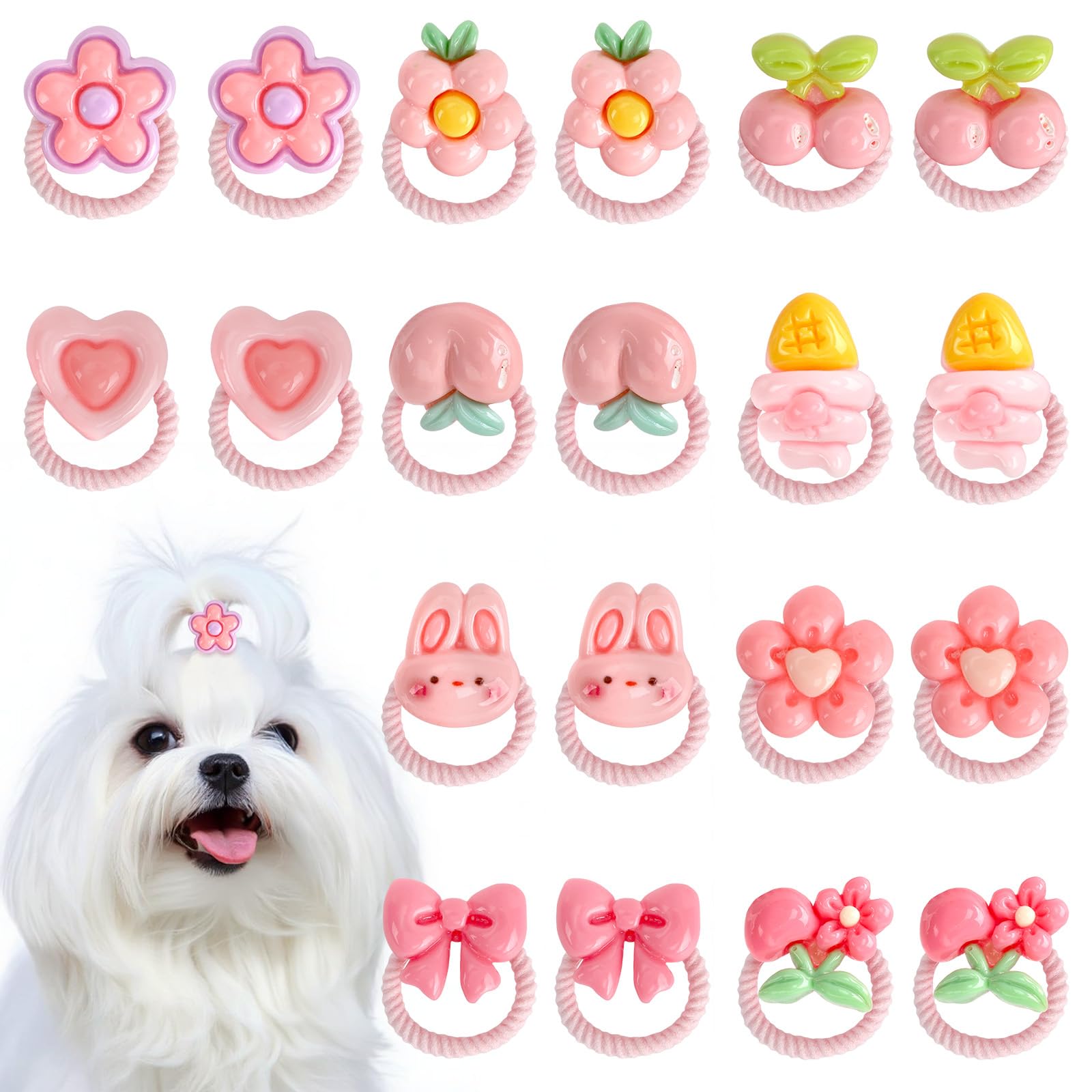 lasuroa 20 Pezzi Fiocchi Cane con Elastico, Rosa Fiori Fiocco Ciliegia Carini Accessori Capelli Cuccioli per Cani di Piccola Taglia Ragazza Elastici per Capelli Toelettatura e Lo Styling Quotidiano