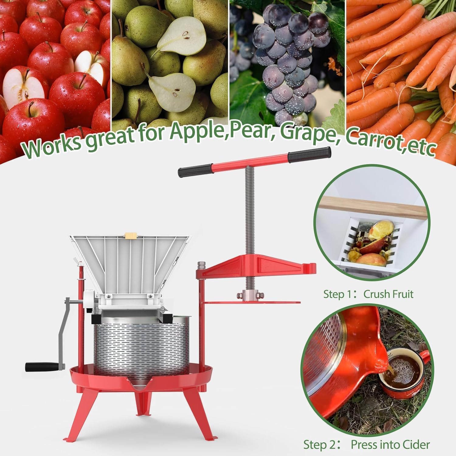 SQUEEZE master Déchiqueteuse classique pour fruits, pomme, vin, 7 litres, broyeur manuel, nylon