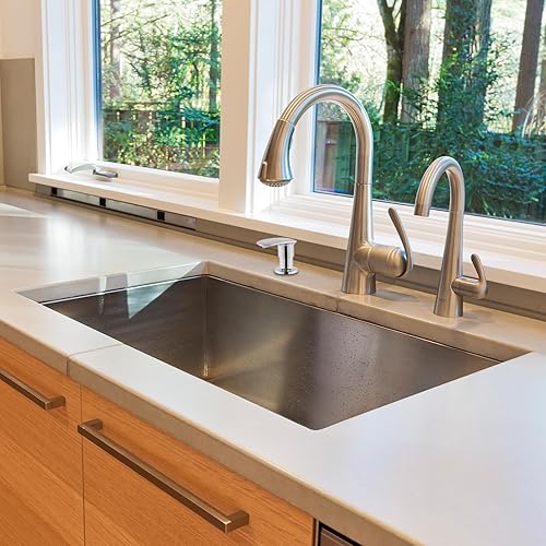 Miniatura 4 de Rhitchy Dispensador de jabón para fregadero de cocina dispensador de jabón de fregadero integrado de acero inoxidable con diseño de tubo de