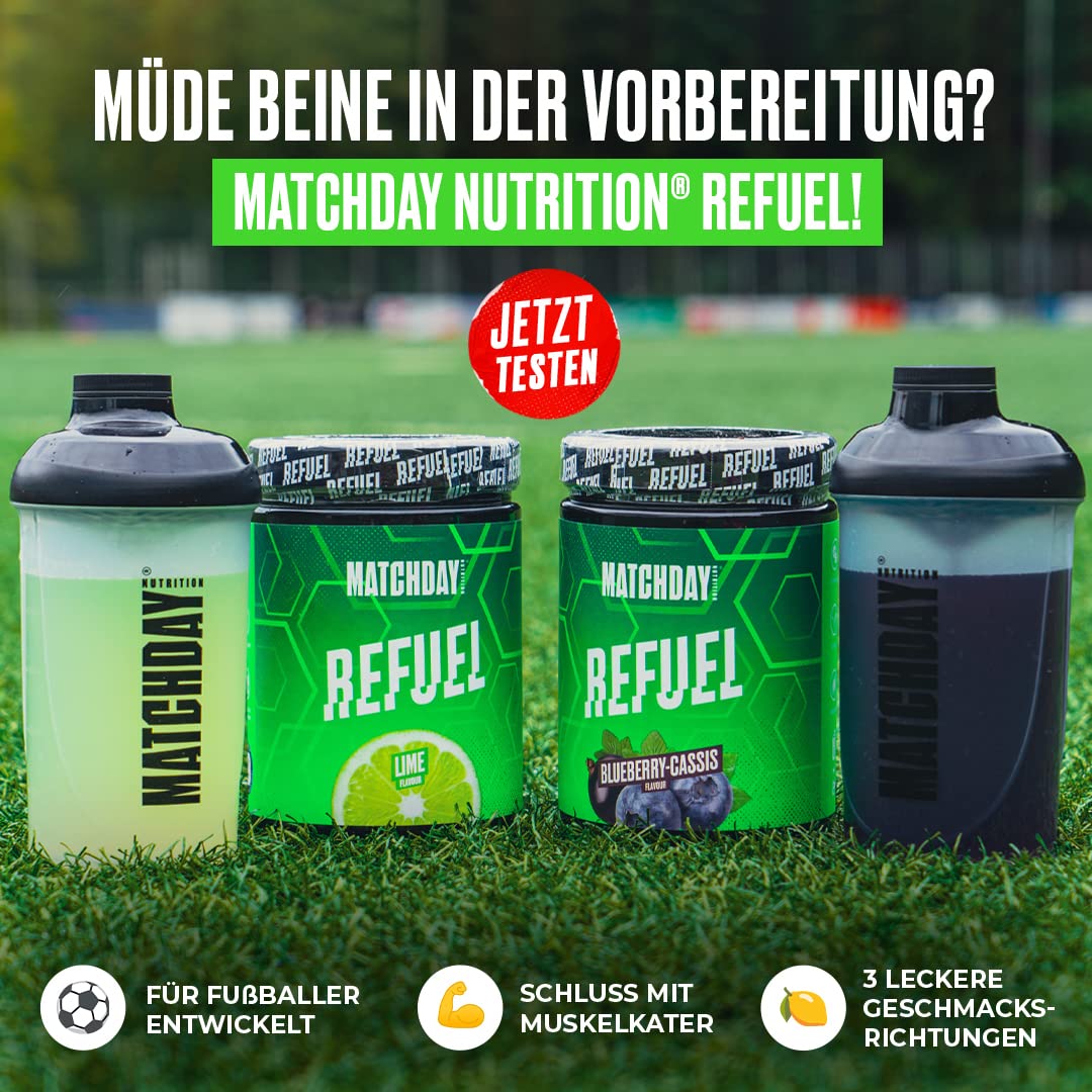 Matchday Nutrition Refuel I Bessere Regeneration speziell für Fußballer I Kohlenhydrate, Aminosäuren & Vitamine gegen Muskelkater (Ice Tea Pfirsich)