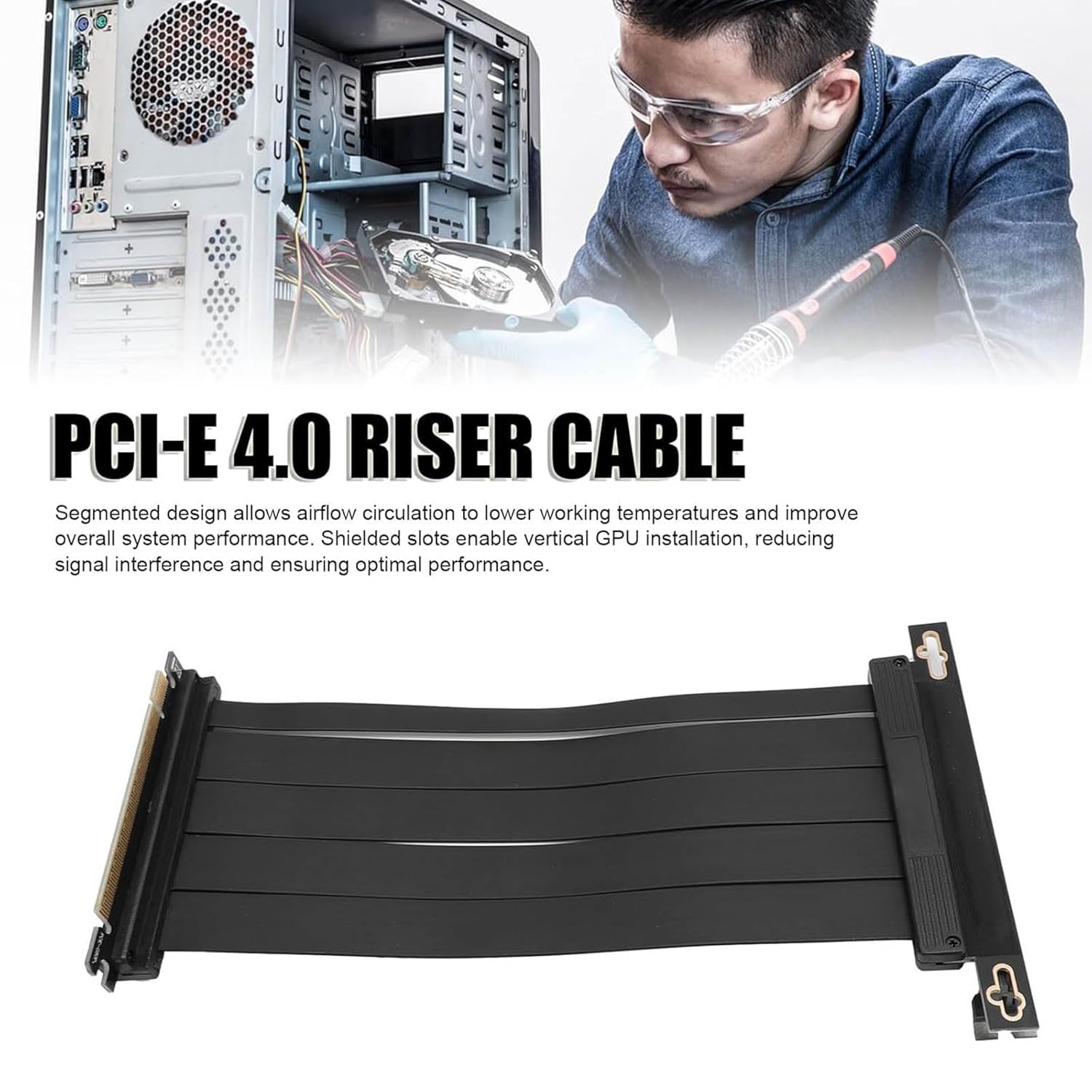 50cm PCIe4.0 X16 Backward Compatible Risers Cable 90 Degree Connectors Design for Workstations and PC Plugs and Play GPU Extension Cable