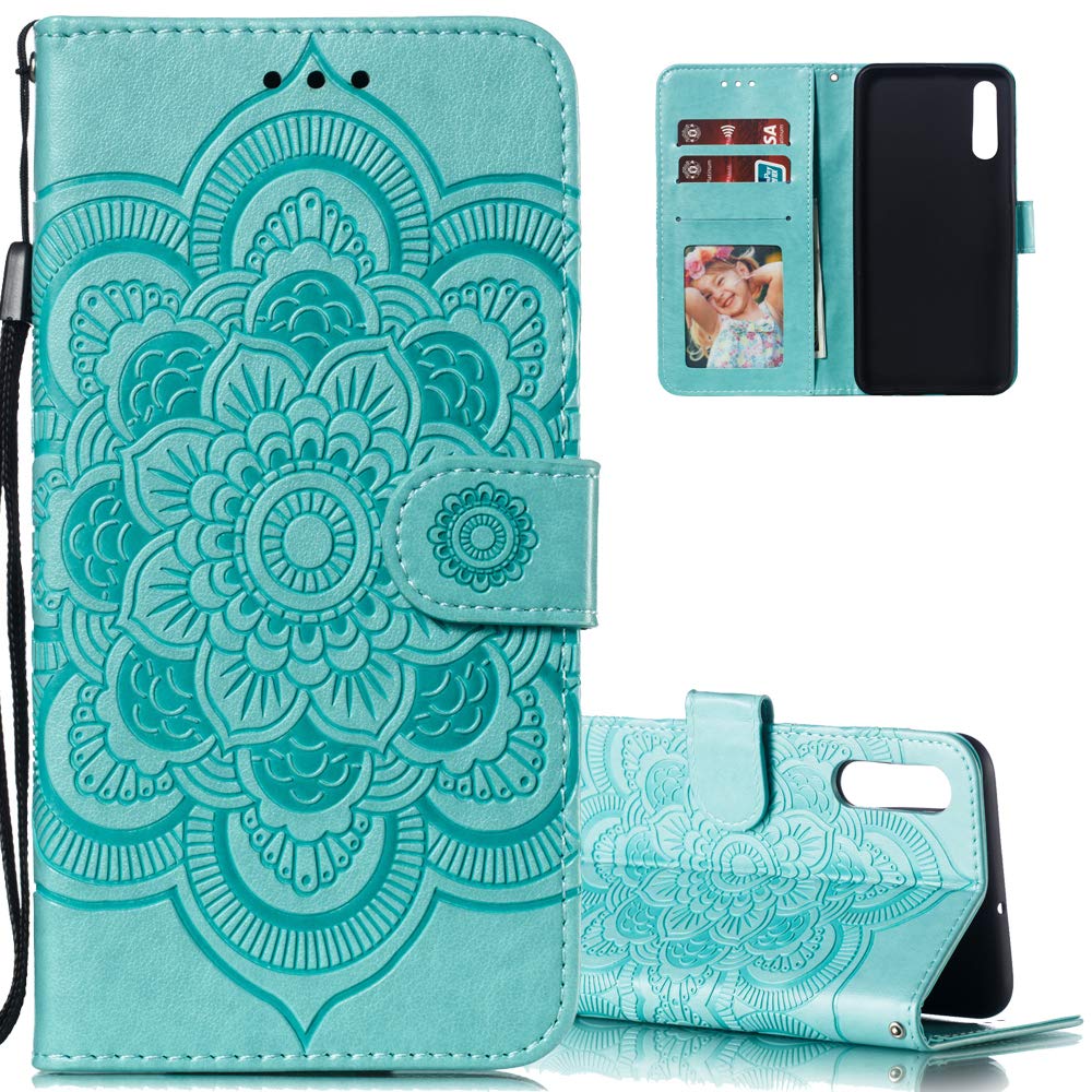 LEECOCO Case for Galaxy A50 Bling Glitter Liquid Sparkle Floating Crystal Floral Printing Flower TPU Silicone Rubber Bumper Shockproof Protective Case Cover for Samsung Galaxy A50