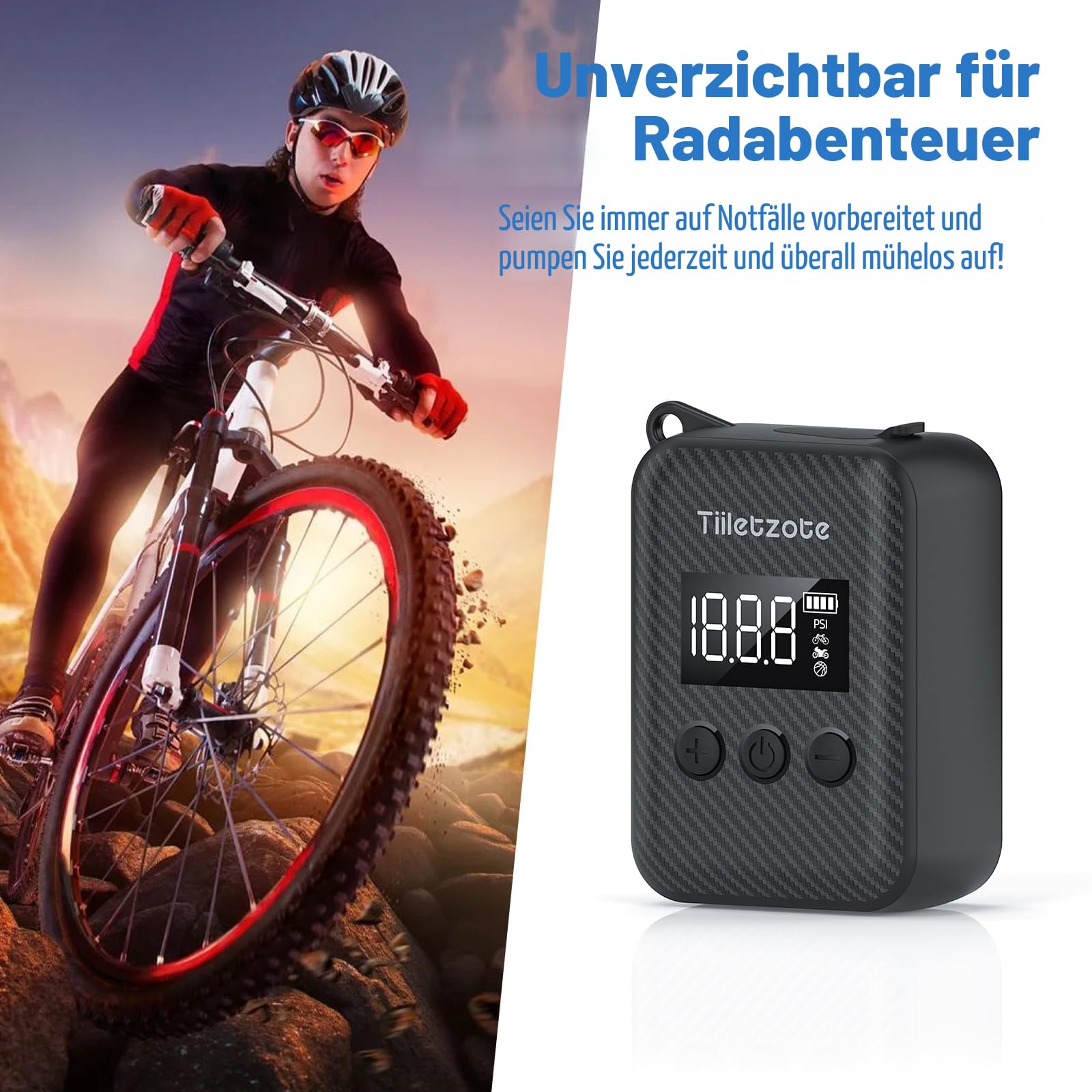 Fahrradpumpe, 130 PSI Mini-Fahrrad-Reifenpumpe mit Messgerät, passend für Presta-Ventil und Schrader, tragbare elektrische Luftpumpe, Luftkompressor, automatische Abschaltung, kleine
