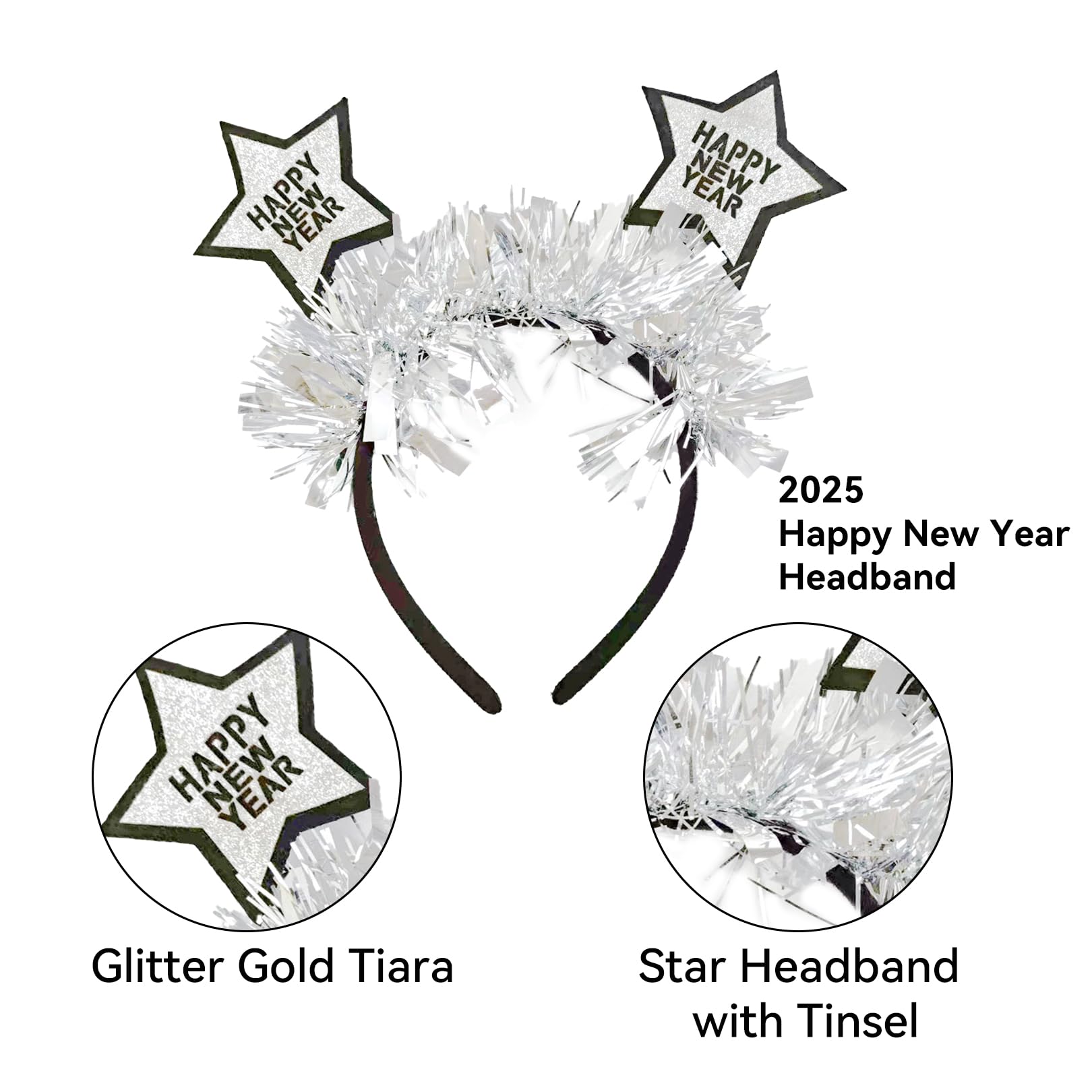 Lyqaq 2025 Happy New Year Headband, New Years Eve Glitter Star ...