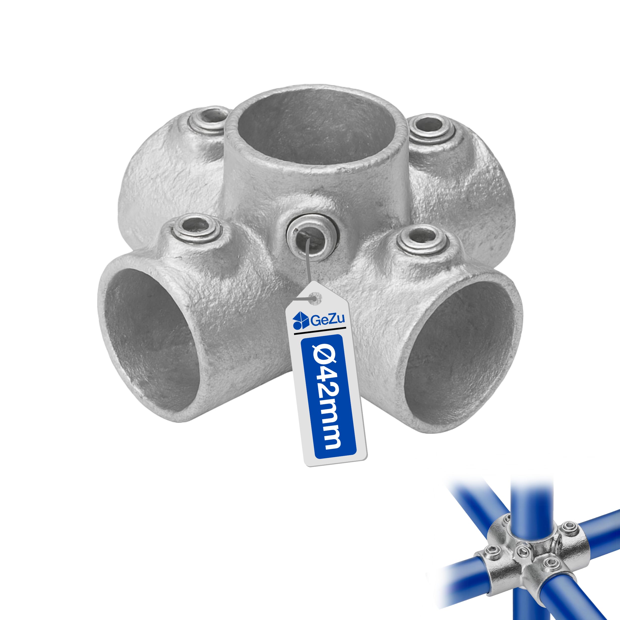 Gezu Impex Galvanised 4 Way Cross Tube Clamp Ø 42 Mm Hot Dip 4 Socket Way Through Cross Key Clamp Fitting