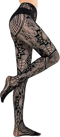 HONENNA Patterned Fishnets Tights Black Pantyhose Stockings for Women, 1-6 Pairs