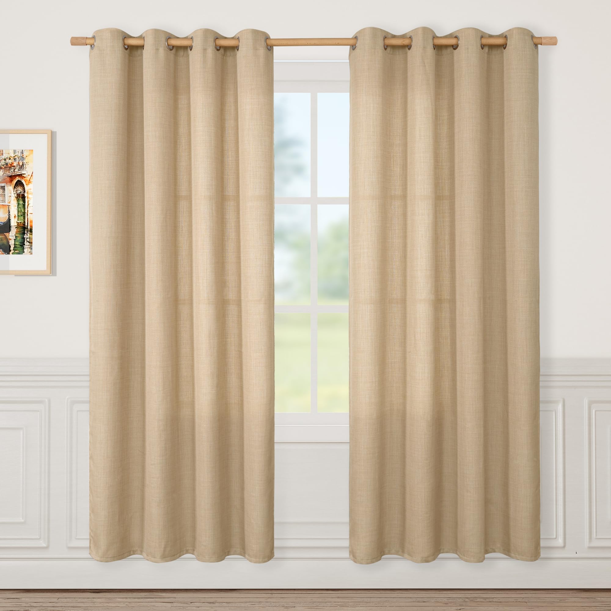 LAMIT Natural Tan Linen Curtains 78 inches Long for Living Room 2 Panels