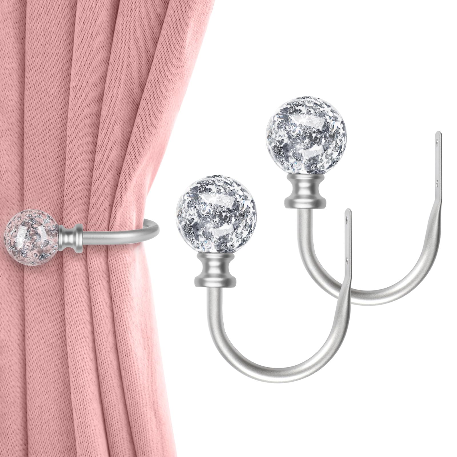 KAMANINA Silver Curtain Holdbacks 2 Pack, U Form Crystal Decorative Curtain Holdback