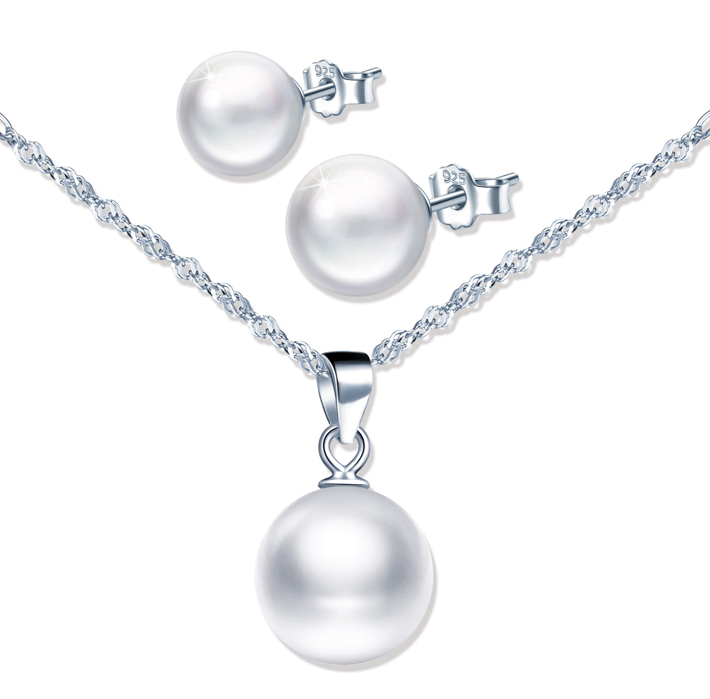 Yumilok Collar de mujer Conjuntos de joyas de perlas, collar de perlas para mujer, elegantes pendientes de perlas, en plata 925