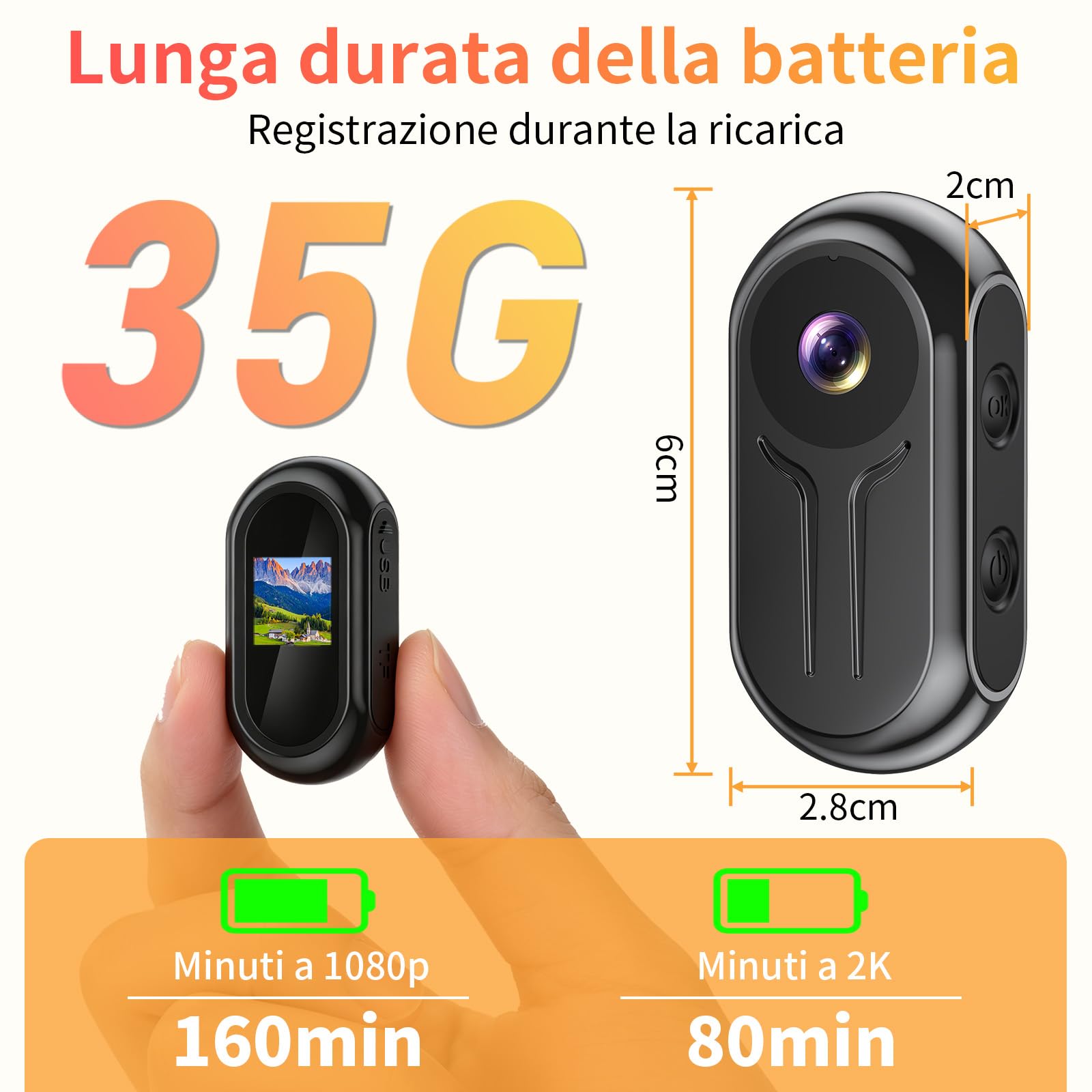 Action Cam 2K WiFi, Mini Bodycam Magnetica e Dotata di Display 120 ° Telecamera Sportive, Videocamera POV Vlog con Visione Notturna per Moto, Ciclismo e Avventure