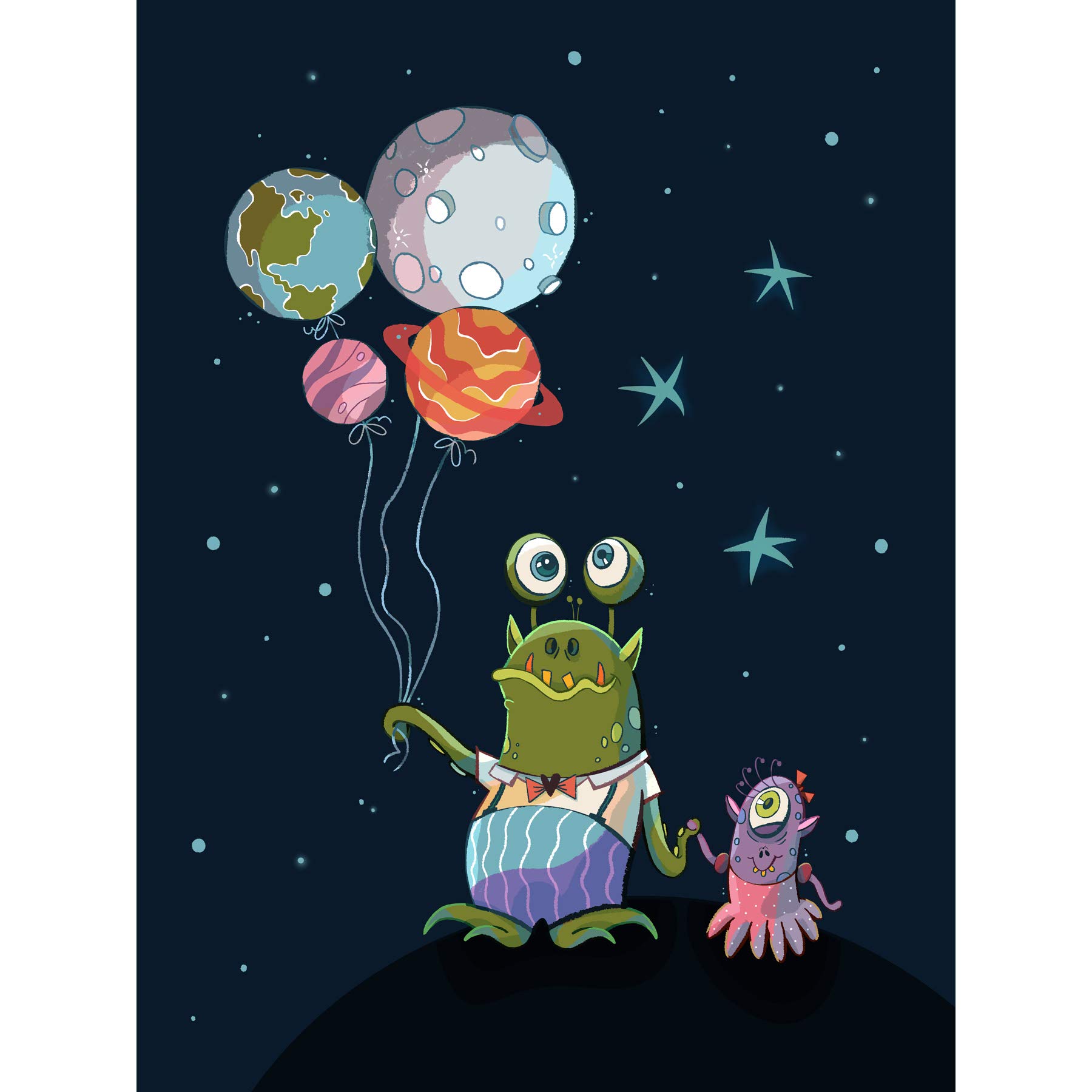 Wee Blue Coo Aliens Space Planet Balloons Canvas Art Print