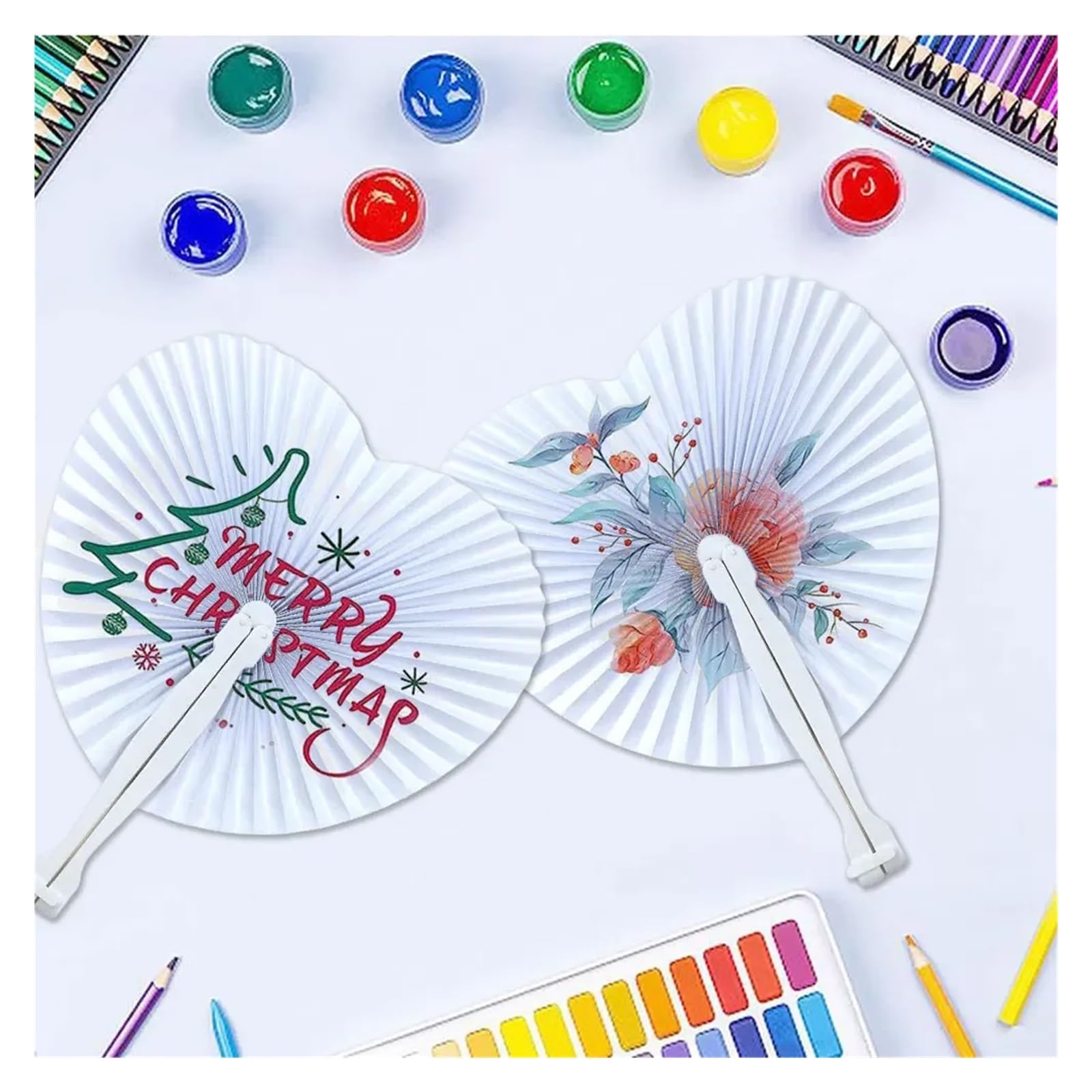 Papier-Faltfächer Weißer Faltbarer Fächer in Herzform, blanko Papier-Handfächer mit Kunststoffgriffen, DIY-Malerei, Geburtstag, Hochzeit, Party-Dekor(36PCS)
