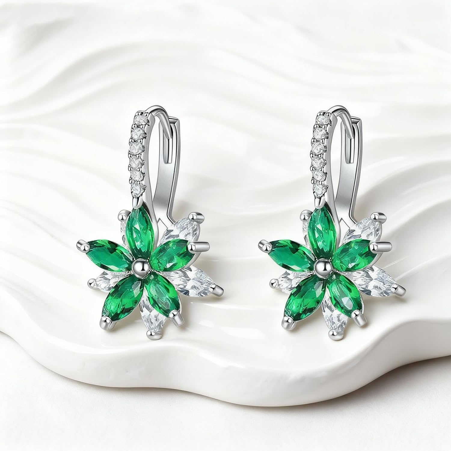 Flower Earrings for Women Floral Hoop Earrings Blue Crystal Flower Earring Trendy Jewelry Gifts - Image 5