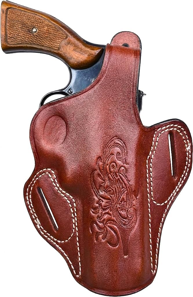 Hazza Handmade Leather Holster for S&W 686 (L-Frame) & Ruger GP100 - Fits S&W K-Frame, Taurus 65/66, Colt Python - OWB Pancake with Thumb Break - Right Hand