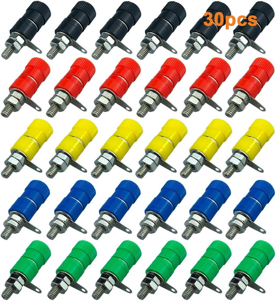 FULARR 30Pcs Premium Binding Post Terminal, for 4mm Banana Plug Connector (5 Color)