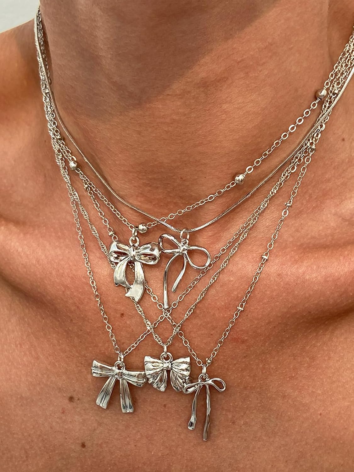 Layered Gold Necklaces for Women Stackable Dainty Chain Necklaces Graceful Layering Ribbon Bow Pendant Necklace Trendy Cute Choker Necklace Jewelry Set for Christmas Gifts - Image 4