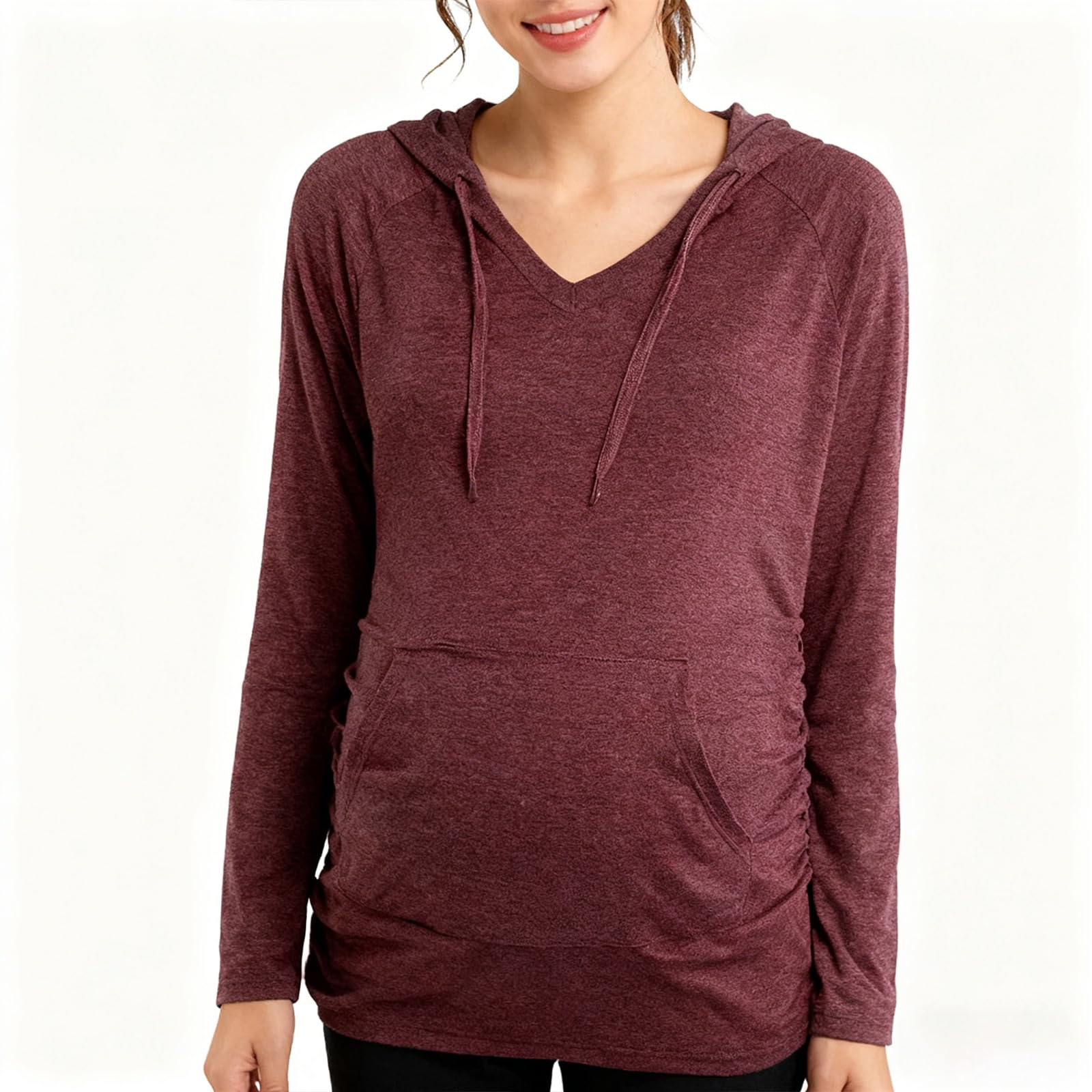 Felpa premaman comoda con cappuccio e scollo a V a maniche lunghe, perfetta per le mamme in attesa in autunno e inverno con cappuccio