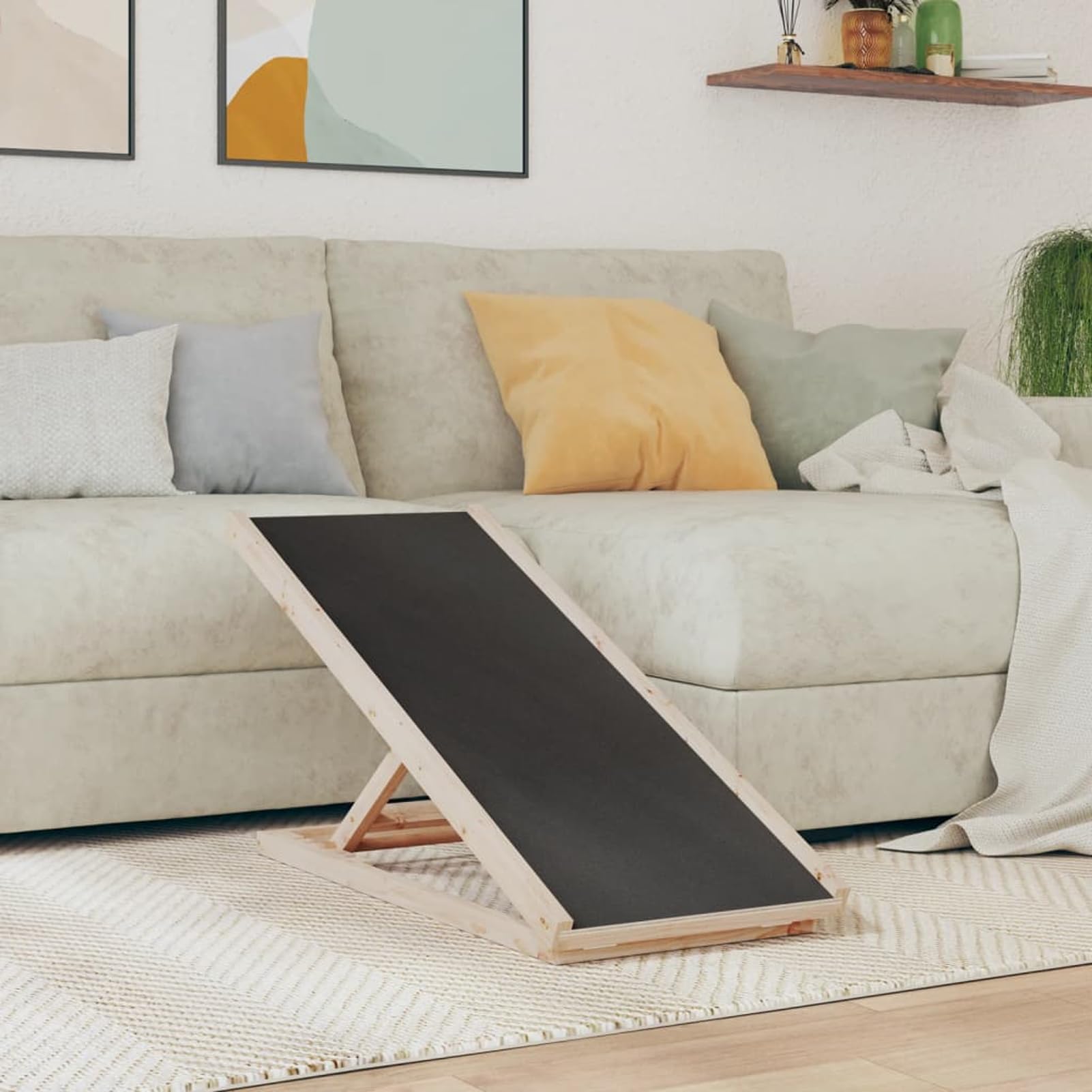 Tidyard Rampa per Cani Pieghevole in Legno Massello di Abete Grigia 100x40 cm con Superficie Antiscivolo per Animali Domestici, Altezza Regolabile per Letto, Divano e Auto 172417
