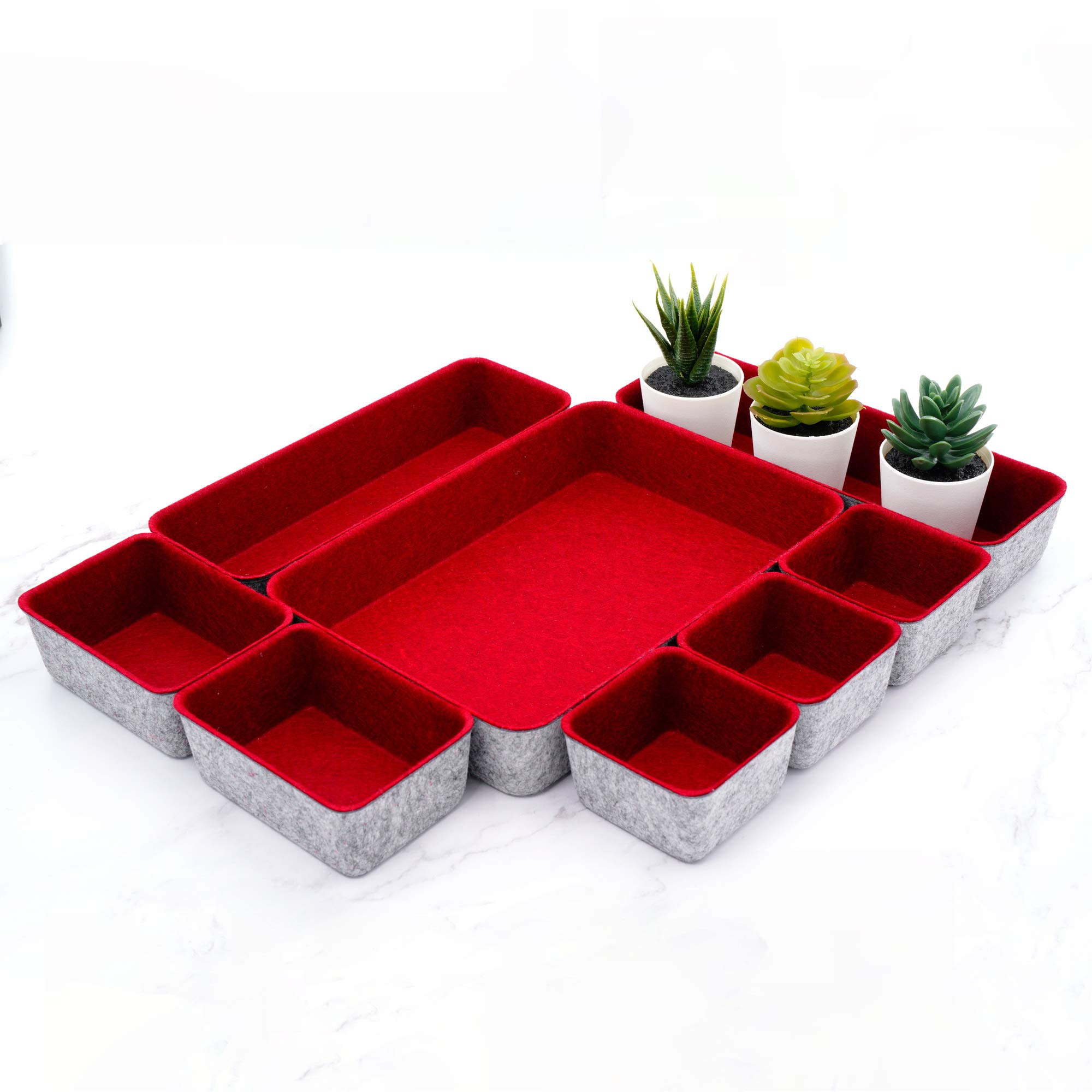 Welaxy Burgundy Felt Drawer Organizers 8pc Desk Tray Dorm Room Decor Bin