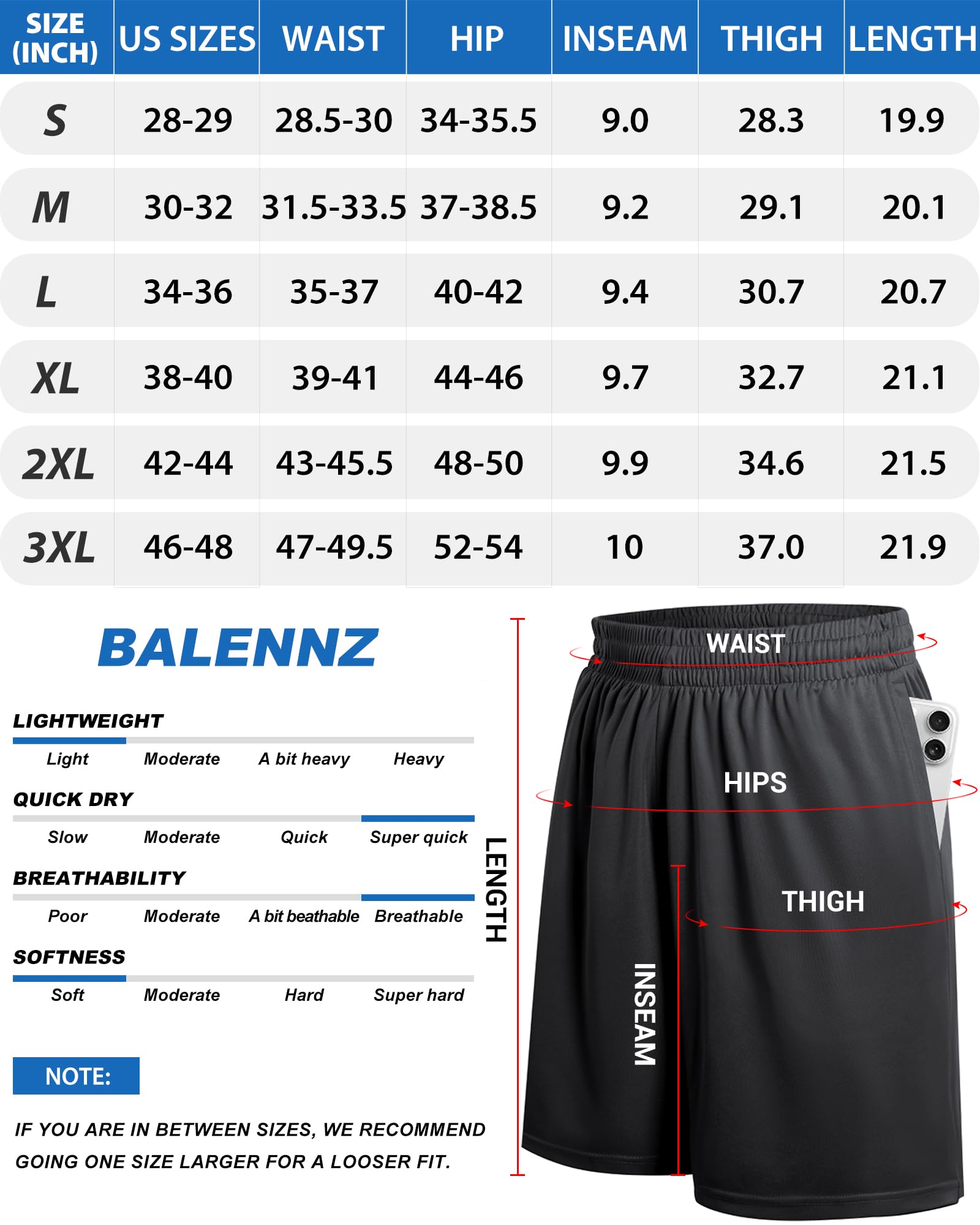 BALENNZ Lot de 7 shorts de basket-ball pour homme avec poches - Short athlétique, gym, entraînement, course à pied, séchage rapide