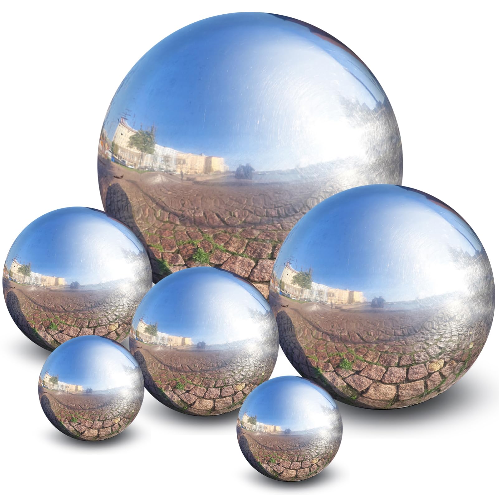 Toddmomy 6Pcs Stainless Steel Gazing Balls Set, Mirror Polished Silver Reflective Spheres, Floating Hollow Pond Orbs, Rustproof Garden Ornaments for Outdoor Patio Yard Lawn (Mixed Sizes)