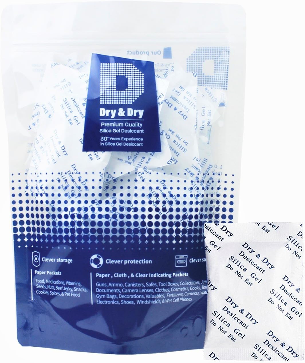 Dry & Dry [20 Packets] 5 Gram Premium Silica Gel Packets Desiccant Dehumidifiers - Rechargeable Paper(Food Safe FDA Compliant)