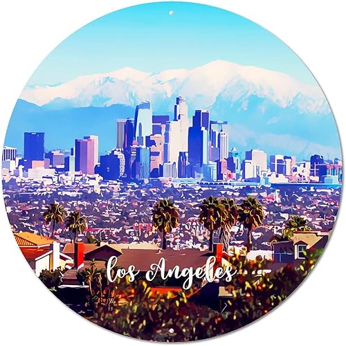 Miniatura 8 de American California State Los Angeles City Skyline Scenery Cityscape City View Round Metal Tin Sign Vintage Metal Art Prints Weathered Home Bar Sign