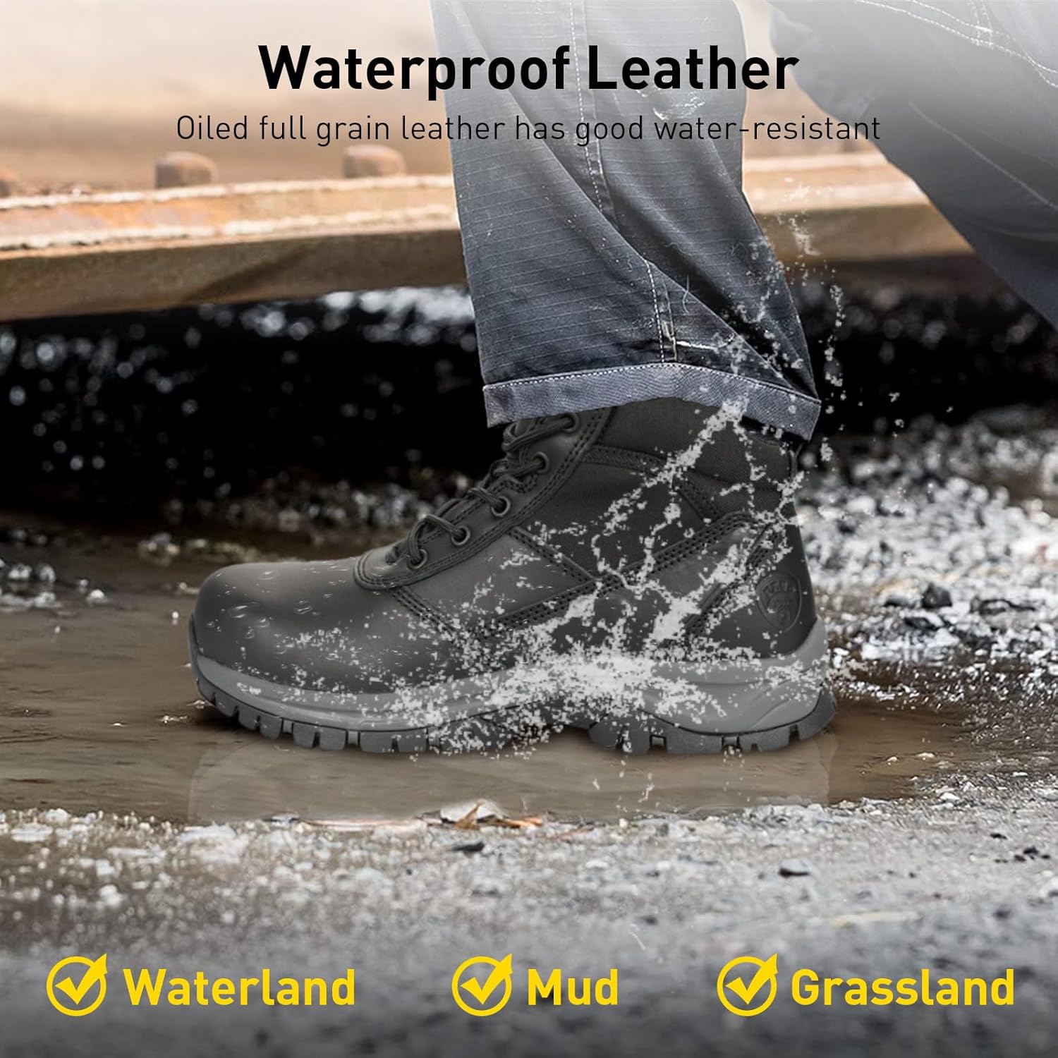 OUXX Mens Work Boots, Side Zipper, Steel Toe Shoes, Anti-Slip Rubber Sole, Puncture-Proof(OX2518) - Image 5