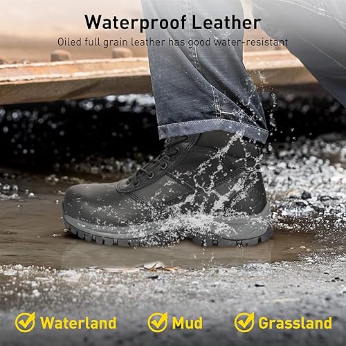 Miniatura 5 de OUXX Botas de trabajo para hombre, con puntera de acero deslizante, de cuero, impermeables, antideslizantes, a prueba de pinchazos, antiestáticas,