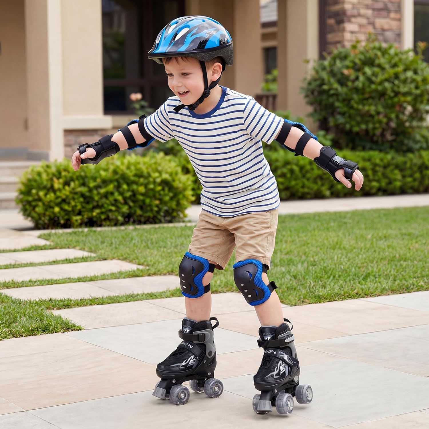 BABY JOY Roller Skates, 4 Sizes Adjustable Quad Skates for 5-14 Years Old Boys Girls Teens with Light-up Wheels & Safety Protection, Fun Illuminating Kids Skates - Image 2