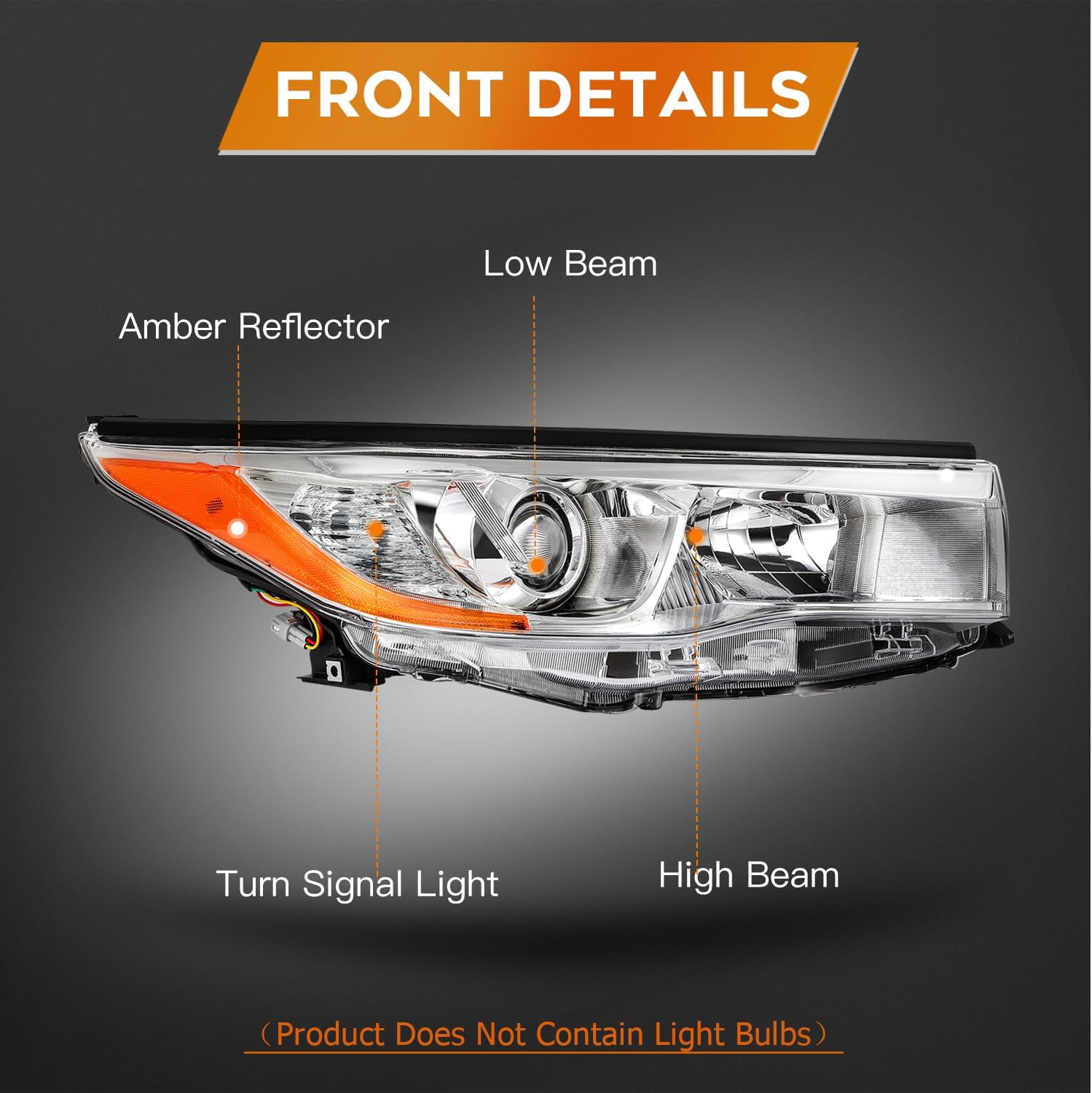 Headlight Assembly Fit with 2014-2016 for Toyota Highlander Chrome Housing Clear Lens Left Side 81170-0E180 81130-0E180