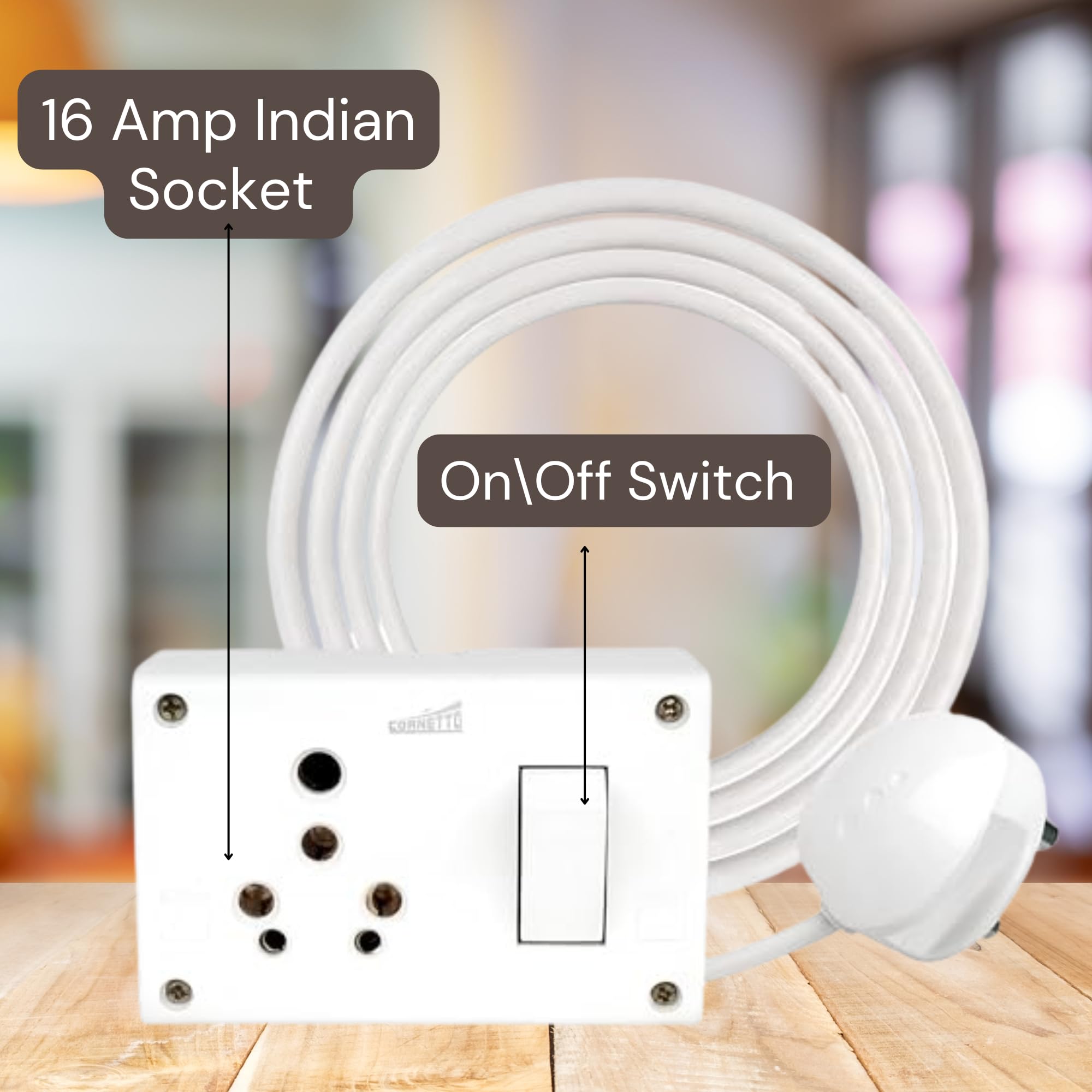 ELEGANT CASA Electric Extension Board, 6+16 Amp, 1 Socket, 3 Meter — Amazon image 2