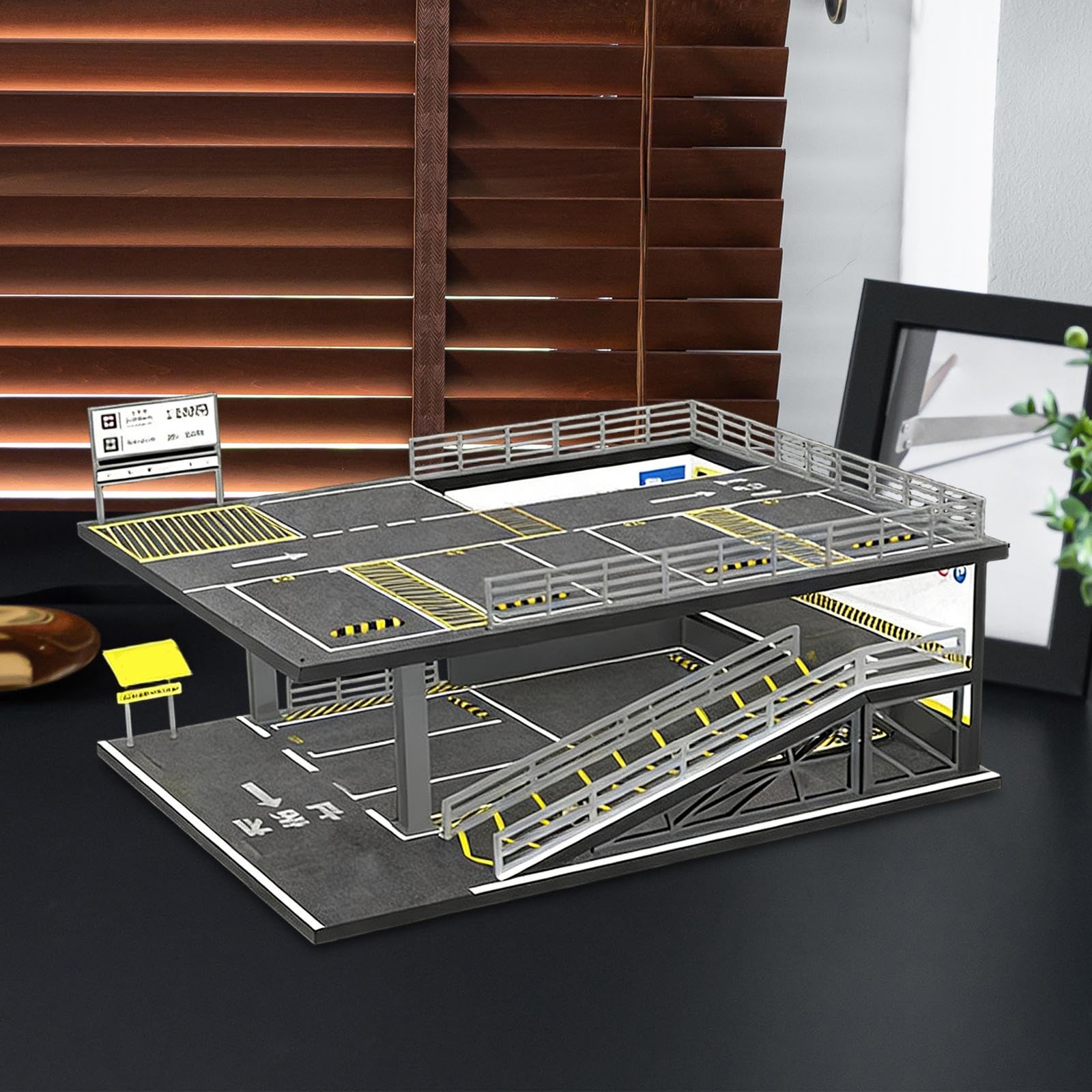 Parcheggio A Due Livelli Per Modellini,Stile B | con lampada integrata, telaio in acciaio, adatto per collezione