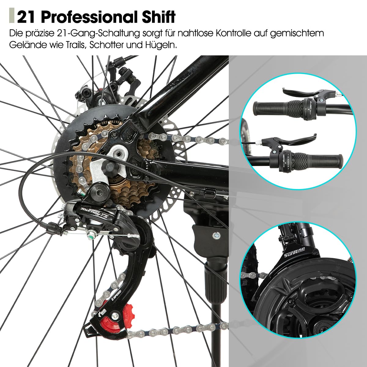 HILAND Rockford rower górski MTB 27,5", dla mężczyzn i kobiet, 18-biegowy rower z hamulcem tarczowym dla mężczyzn i kobiet, aluminiowa rama, Hardtail, unisex, dla dorosłych, szary