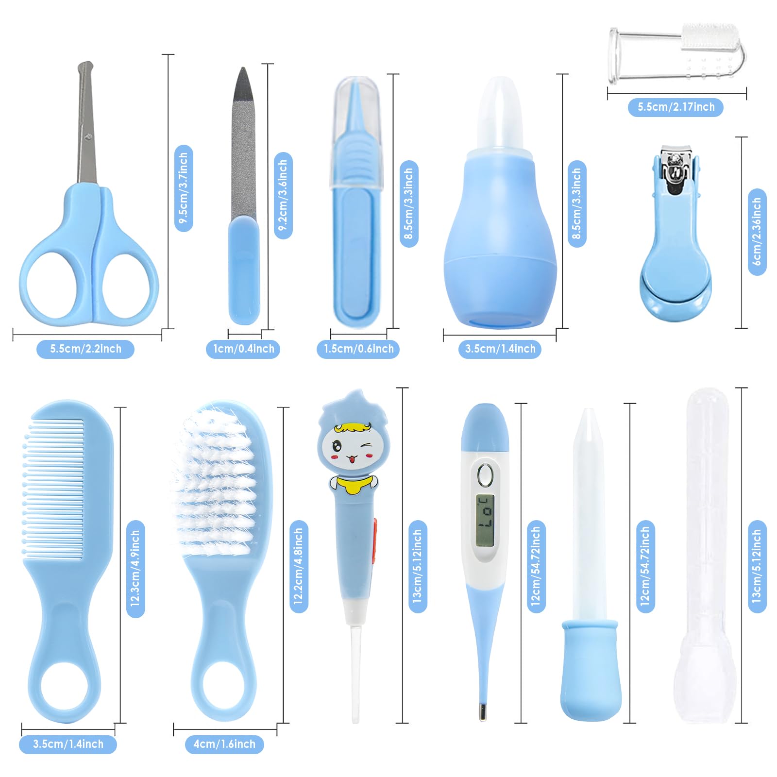 Trousse de Soin Bébé, HyAdierTech 13 Bébé Naissance Set, Kit de Soin Bébé, soins bébé Infirmière nouveau-né Bébé Clou Cheveux Soins de santé Des gamins Thermomètre Toilettage Brosse Trousse (blue)