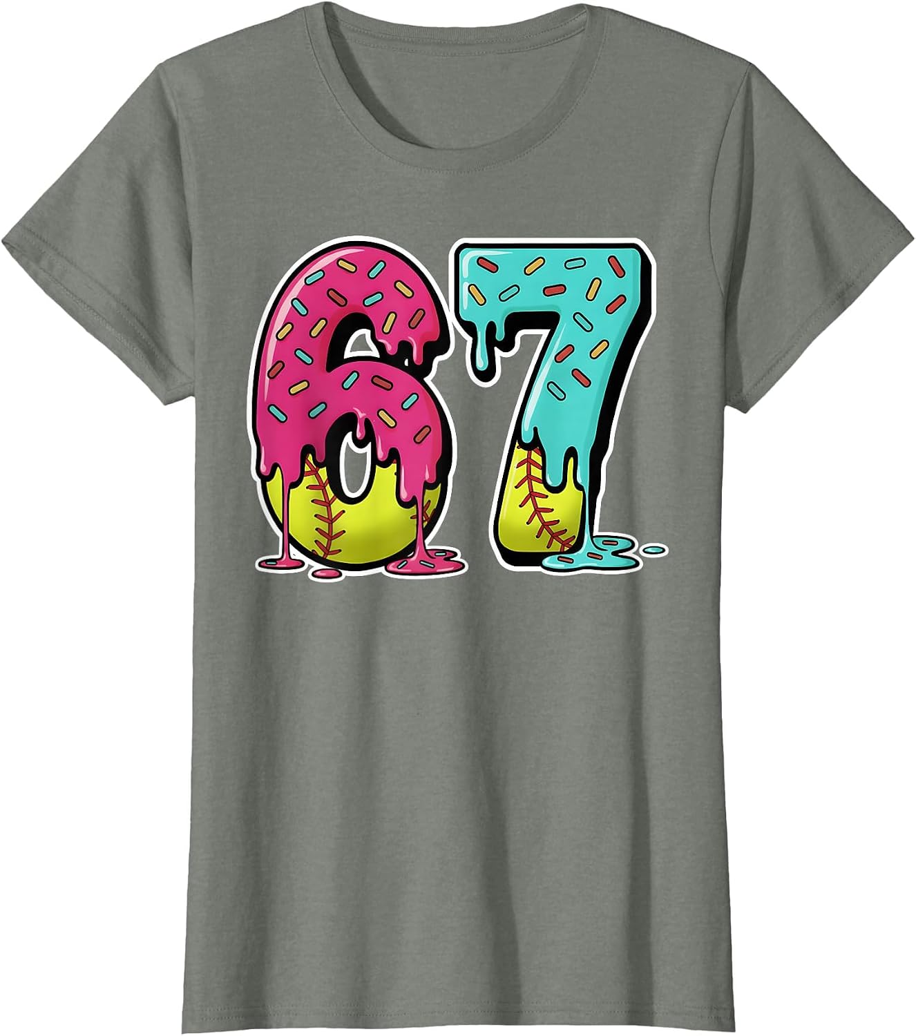 67 Ice Cream Drip Softball Gen Alpha Slang Six Seven Meme T-Shirt image 5