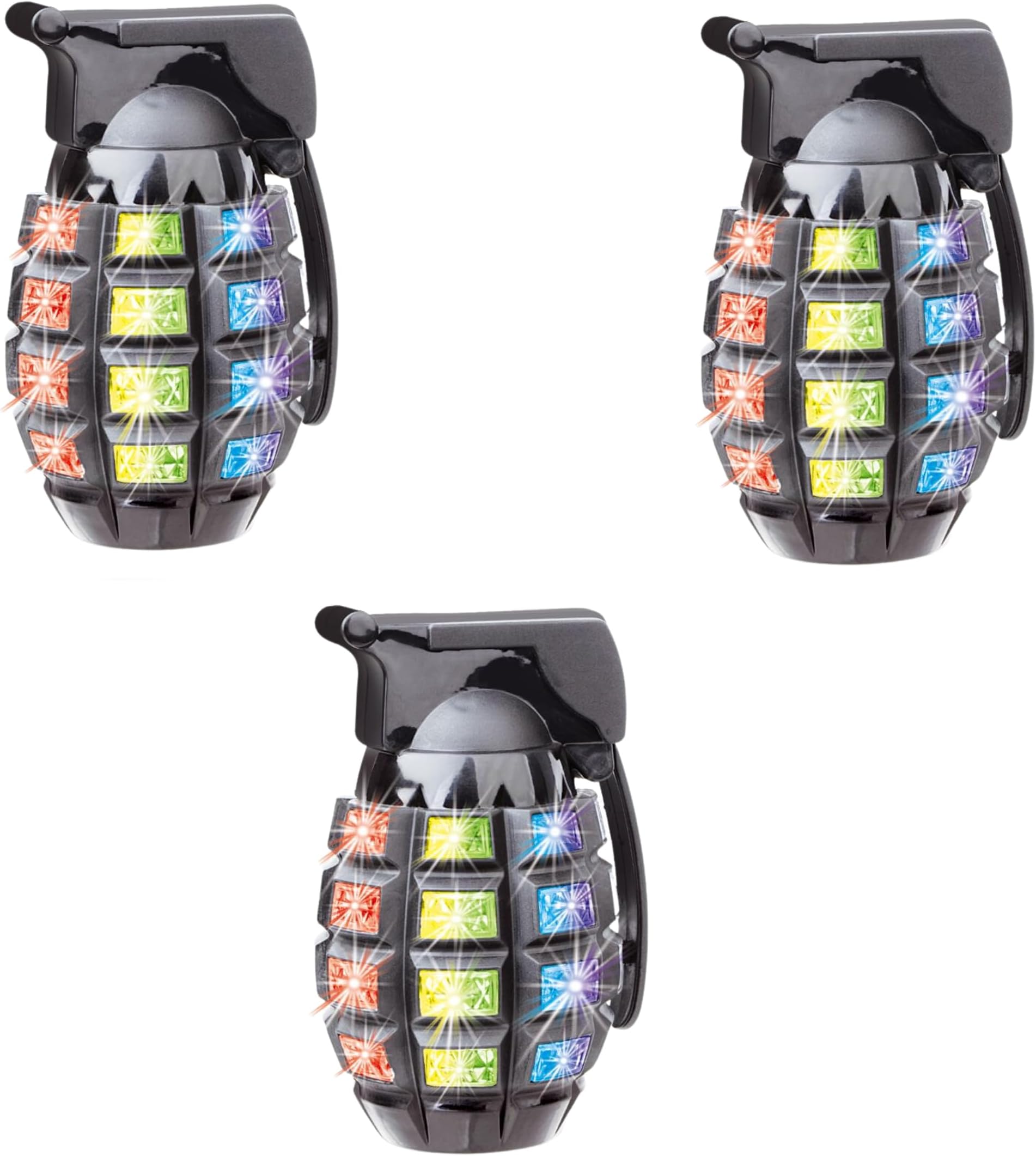 Toy Grenade great for Army Fancy dress Police Costume accessories Soldier Military SWAT & War Pretend dress up kids Role Play. Stocking and party bag filler. Emits cool sounds & Flashing lights. 3 PC